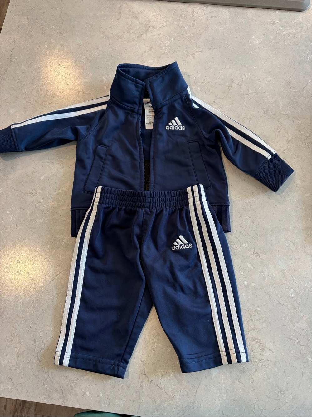 Adidas Navy Blue baby Tracksuit Set with White Stripes